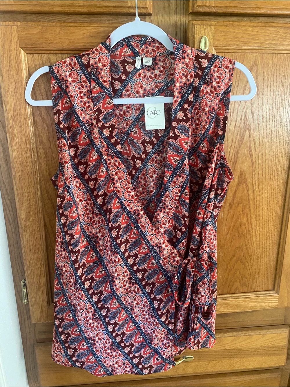 Cato Red & Navy Paisley Wrap Top